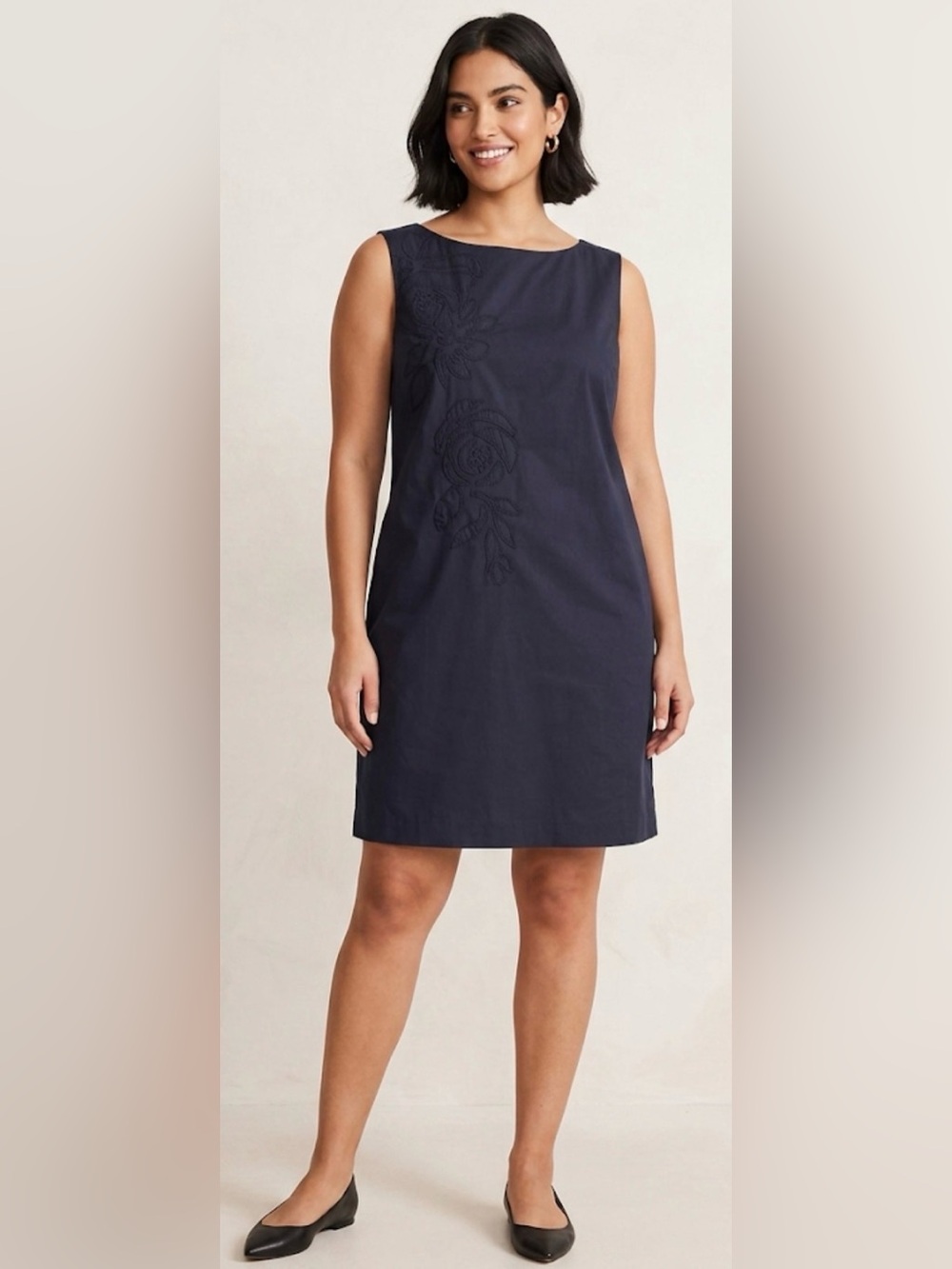 Ann Taylor LOFT Black Floral Embroidered Shift Dress Minimalist Preppy - Size 14